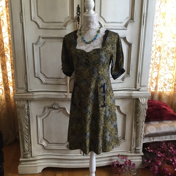 ANTHRO MAYLE SILK MINI DRESS-EXQUISITE GOLD GILDED SILK ALL LINED NEW COND SZ 2 - Picture 5 of 7